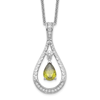 Sentimental Expressions Silver  Aug. CZ Stone Never Forget Tear 18in Birthstone