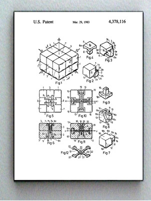 Framed 8.5 X 11 1983 Erno Rubiks Puzzle Cube Original Patent Diagram Plans