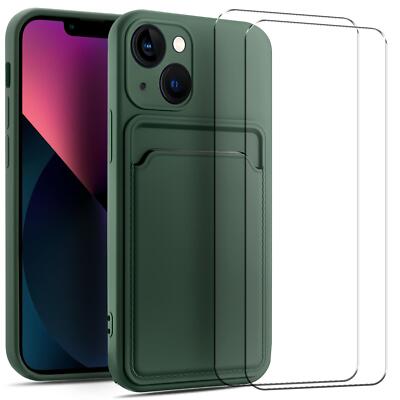 2in1 Glasfolie Display Schutz Hülle für Apple iPhone 13 Pro Slim Case Kartenfach