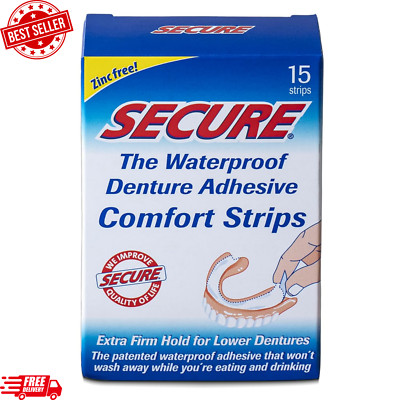 Secure Comfort Strips Waterproof Denture Adhesive - Zinc Free - Extra Firm Hold