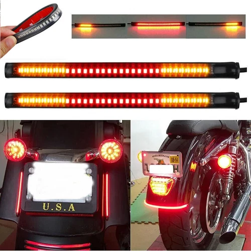2x Motorcycle 48 LED SMD Bar Light Strip Rear Tail Brake Stop Signal Cafe Racer