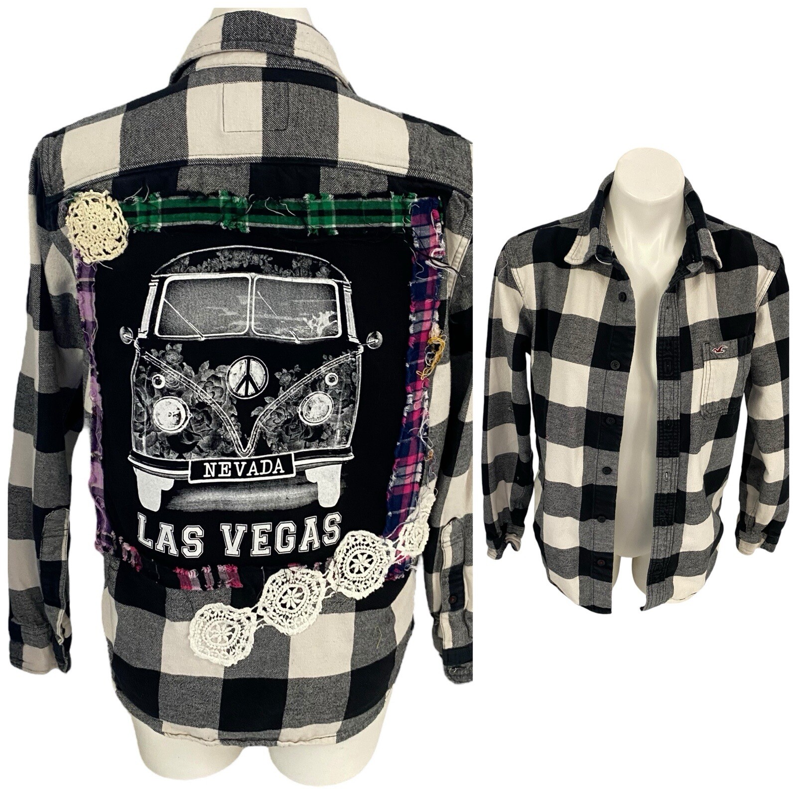 Upcycled Flannel Shirt for Women, Small Hippie Grunge Camp Shacket Concert Style-image