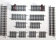 HORNBY MECCANO ACHO SET OF 12 RAIL: 2 BUMPER BUMPER + 2 CURVE R=381 + 8 STRAIGHT