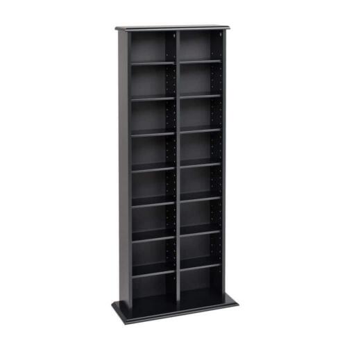 MultiMedia Storage Tower Black Central Divider Fully Adjustable Shelves Organize - Picture 2 of 5