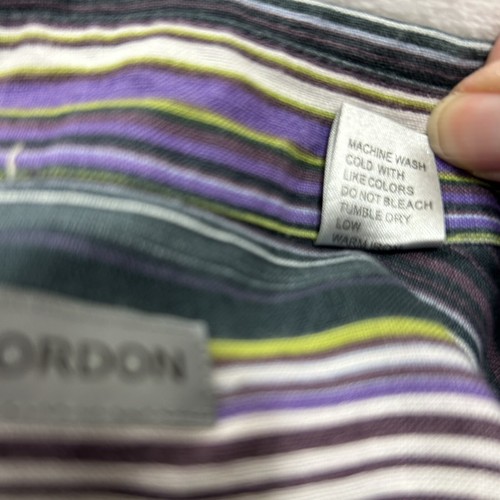 Martin Gordon Shirt Men L Purple Multicolor Linen Long Sleeve Button Up Striped* - Picture 4 of 14