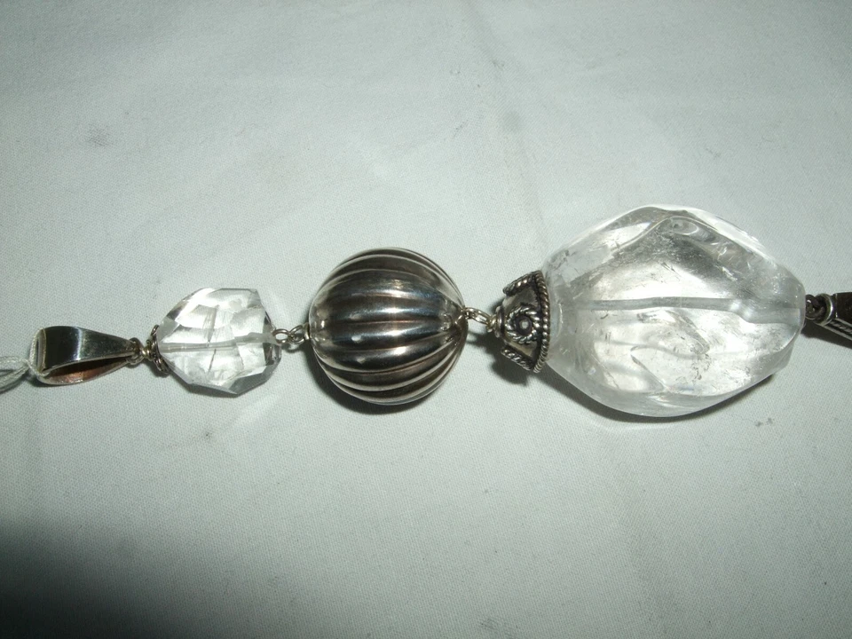 GIOIELLO CIONDOLO ARGENTO 925 STERLING QUARZO IALINO CRISTALLO DI ROCCA CM 17 - Immagine 2 di 4