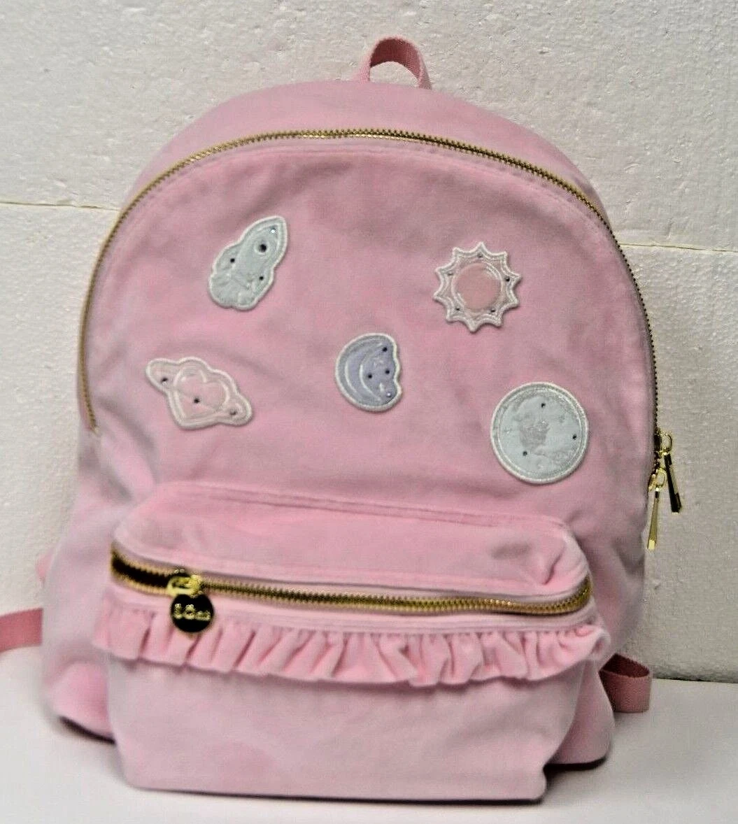 $356 NEW STONEY CLOVER LANE Classic Velvet Ruffle Backpack 8 PATCHES Pink  Gold