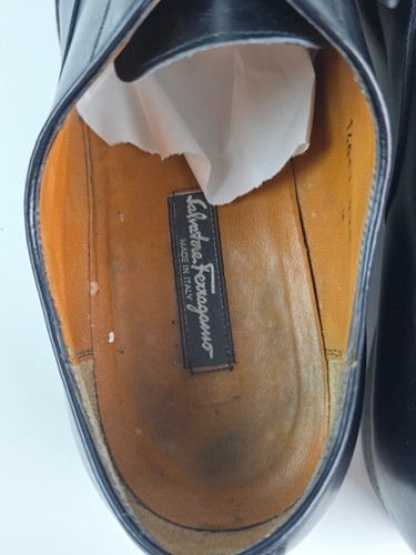 Salvatore Ferragamo Men’s 10.5 EE Black Leather Solid Cap Toe Oxfords Lace up - Picture 10 of 15