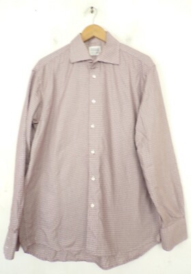 GIANFRANCO FERRE STUDIO Mens 17 43 White & Dark Red Print Dress Shirt Button 