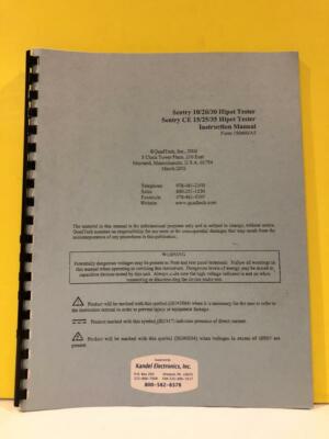 Sentry 150460/A5 10/20/30 + Ce 15/25/35 Hipot Tester Instruction Manual