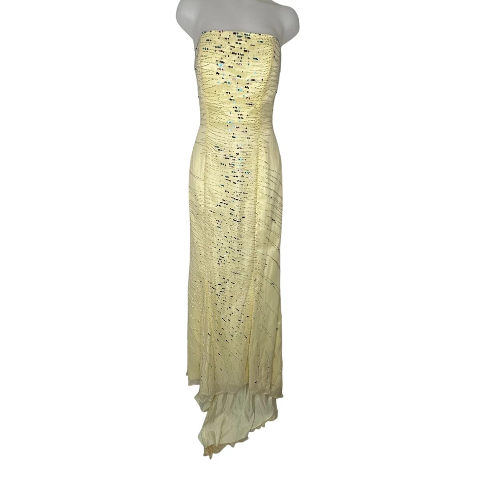 Vtg Alyce Designs Sleeveless Maxi Scarf  8 Yellow Beaded Sequin Corset Fairy Y2K - Image 2 of 4
