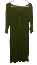 NWT Lauren Ralph Lauren Green Olive Ribbed Henley Midi Dress Sz Large
