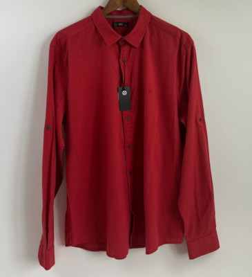 Loft Men's Regular Fit Button-Down Long Sleeve Cotton Shirt  Red  Size XXL  NWT