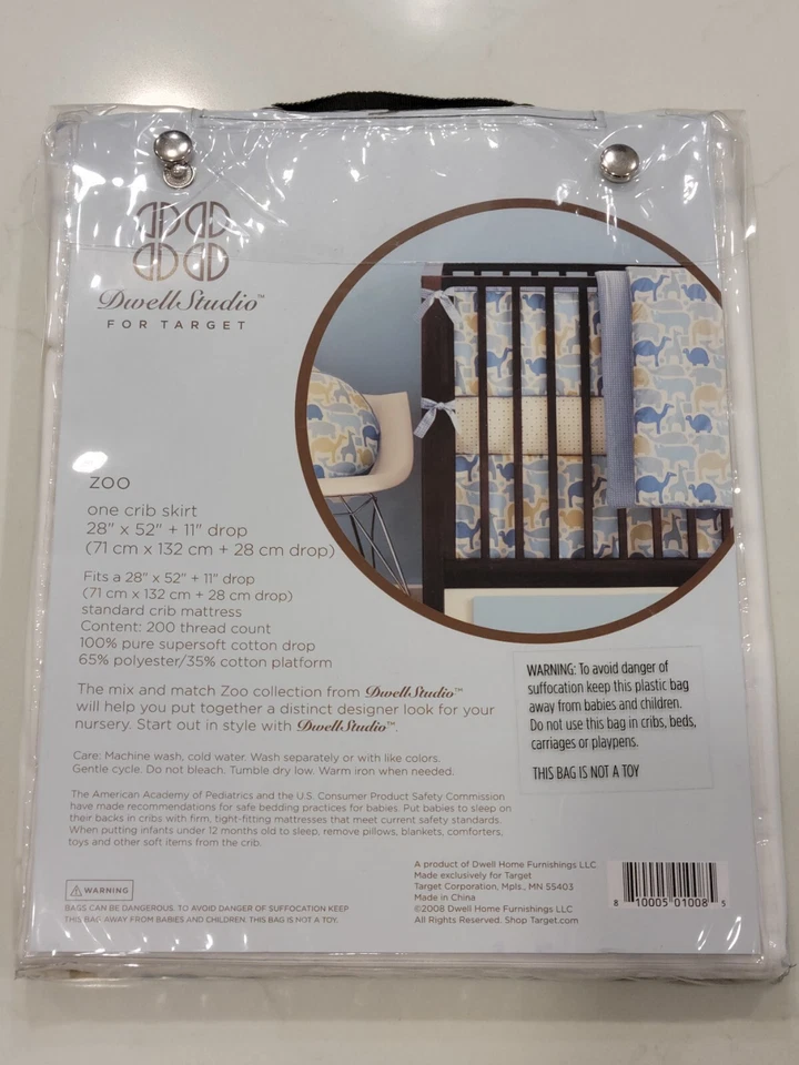 Falda de cuna Dwell Studio Target Zoo 2008 animales azules 200 hilos 11" caída nueva en paquete Foto 3 de 4