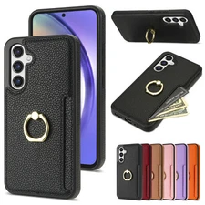 Shockproof Card Pocket Rotating Ring Leather Case Cover For Samsung Galaxy Phone