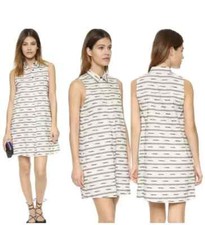 Alice & Olivia Isabelle Shirt Dress Black Beige Aztec Tribal Linen XS New