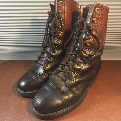 RHINO Women s Sz 5 Kiltie Work Boots Western Brown Leather Lace Up Logger 88L32