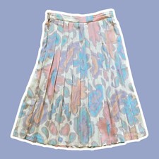 VTG  1970s  Unbranded  Pleated Skirt  Large Pastel Paisley Print  Size 14
