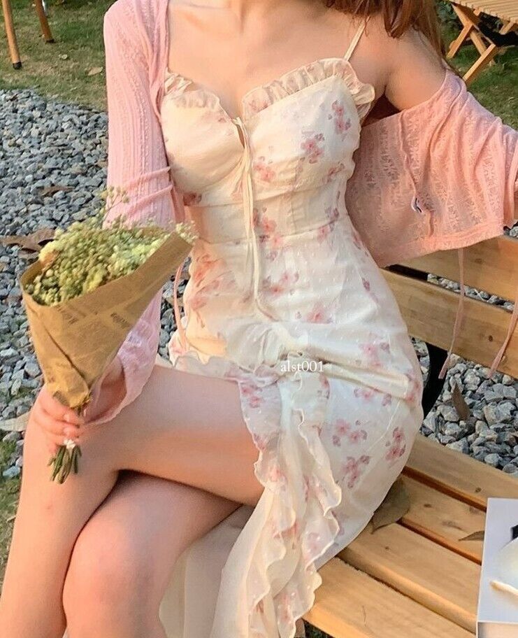 Summer Floral Women Slip Dress Midi Elegant Slim Camisole Dress