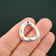 6 Hammered Circle Charms Antique Silver Tone 2 Sided Assymetrical - SC7480