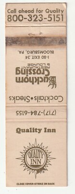 MATCHBOOK COVER - QUALITY INN - BLOOMSBURG PENNSYLVANIA - BUCKHORN CROSSING BAR