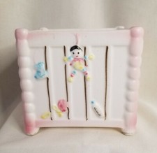 Lefton Pink Vintage Baby Play Pen Nursurey Planter Yellow Bear, Blocks