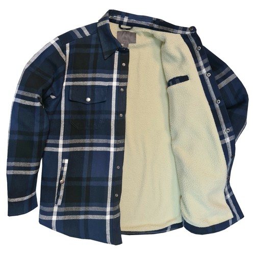 Ex Brand Mens Padded Sherpa Fleece Lined Shirt Lumberjack Jacket Flannel Work - Picture 4 of 14