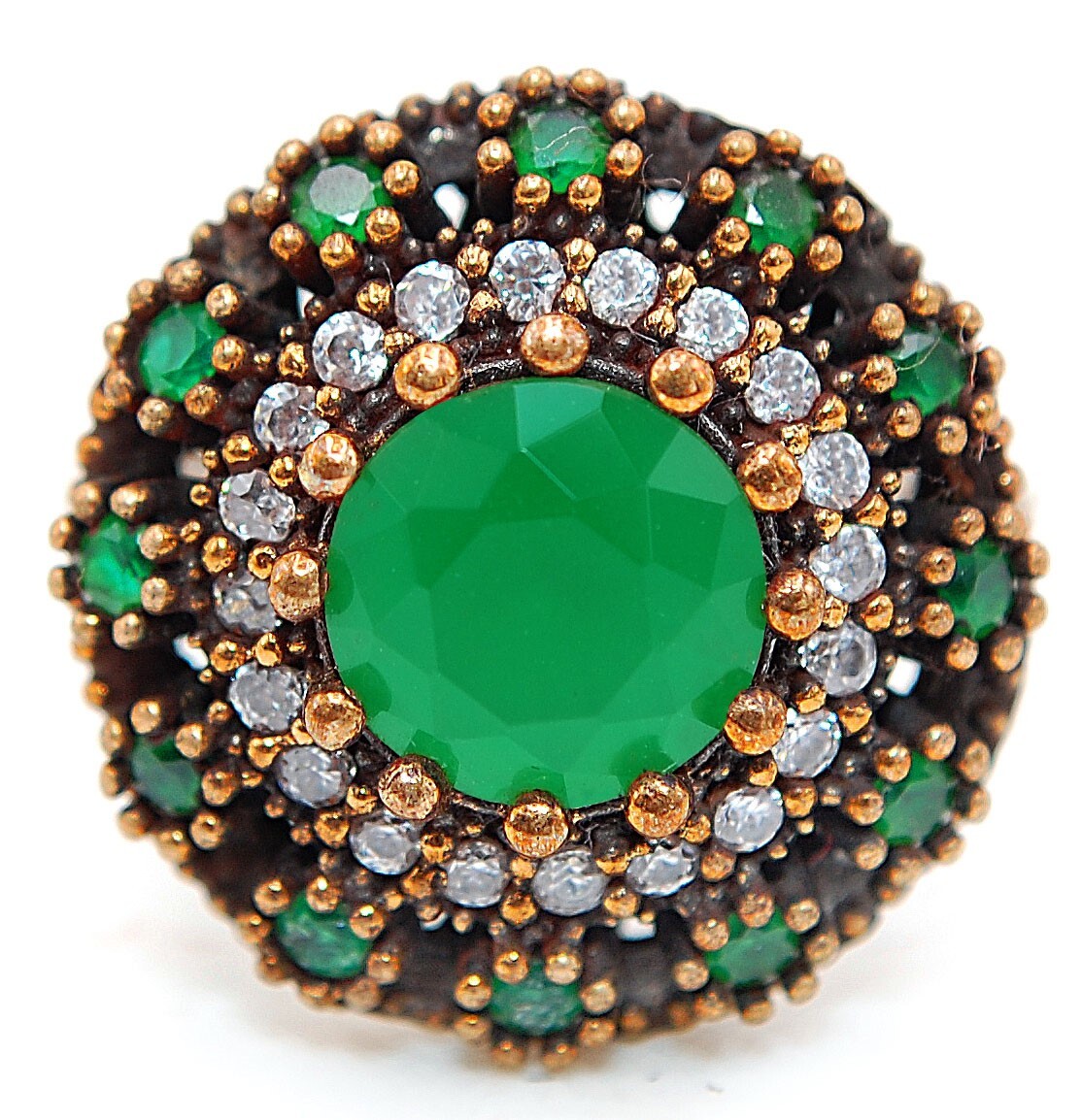 Sterling Silver Sz 8 Ottoman Empire Style 4CT Treated Emerald Ring HB3-2