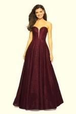 La Femme Dark Berry Lace Sparkle Organza A-Line Gown Size 6 308 Prom