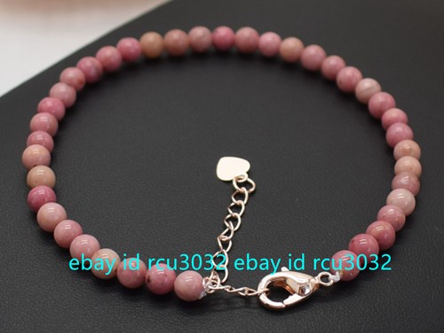 Fashion 4mm Natural Pink Rhodonite Round Beads Gemstone Bracelet 7.5" AAA - Picture 3 of 12