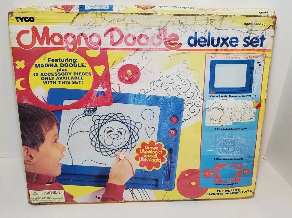 Vintage Magna Doodle Deluxe Drawing Set 1993 Draw & Erase w Accessories