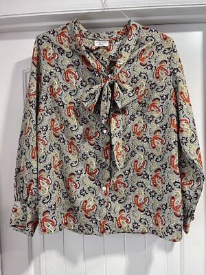 VTG Sears Perma Prest WOMENS BLOUSE W TIE. XL/XXL Paisley Print. EUC