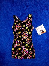 GIRLS PEACE BLACK DANCE GYMNASTICS BIKETARD LEOTARD SIZE 4 - 5 XSMALL NWT