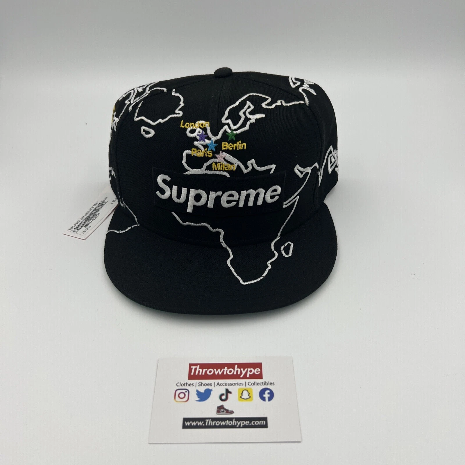 FW23 Supreme New Era Worldwide Box Logo Casquette Ajustée Casquette Noir Taille 8   À la main
