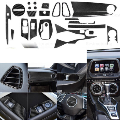 28Pcs Carbon Fiber Full Interior Kit Cover Trim Set For Chevrolet Camaro 2017-19