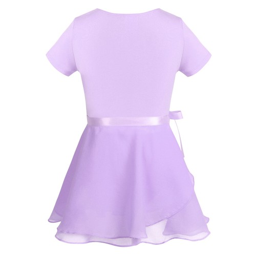 Girls Chiffon Short Sleeves Cotton Dancewear Gymnastics Leotard Ballet Dress - Picture 19 of 68