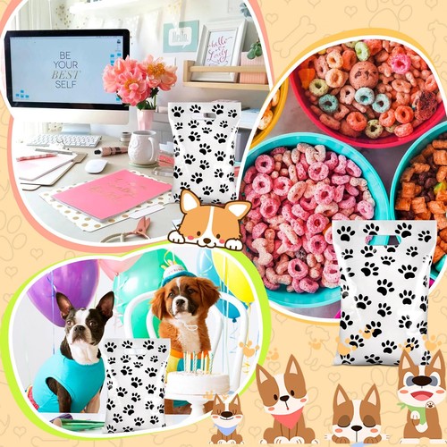 120 Pcs Paw Print Bags White Plastic Dog Birthday Gift Bag Bulk Dog Goodie Ba... - Picture 5 of 7