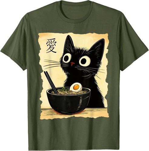 Funny Cat Ramen Graphic Tee Japanese Kawaii Anime Cat Unisex T-Shirt - 第 4/7 張圖片