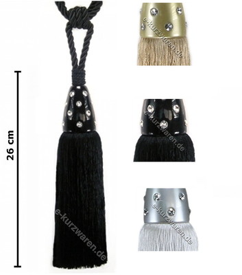 Quaste/Raffhalter 26cm mit Kordel 50cm mit Steinchen leuchtende Kordel DEKO