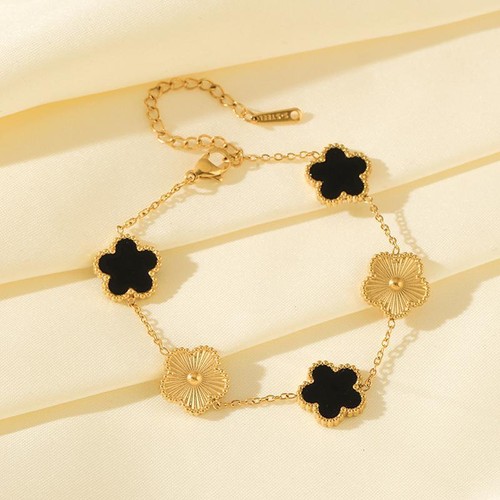Stainless Steel Five Leaf Clover Bracelet for Women, Gold Flower Chain Jewelry - Picture 13 of 21