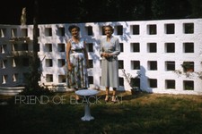 Kodak Slide 1950s Red Border Kodachrome Fancy Women White Concrete Block Fence