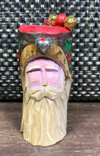 Santa Claus Hand Carved Christmas Ornament Painted Whittled Wood Folk Art OOAK