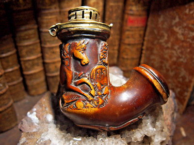 PFEIFE AUS MEERSCHAUM GESCHNITZT MIT WICHTIGER PATINA PFERDEMOTIV