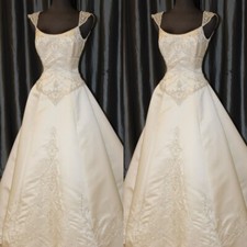 Vintage Wedding Dresses Sleeveless Beading Satin A Line Retro Bridal Gowns