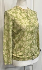 J. CREW 100% Wool Green Floral Cardigan Mother-of-Pearl Buttons Med Cottagecore
