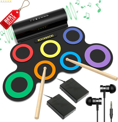 Electric Drum Set 7 Pad Electronic Roll Up Kit with Headphones Dual Speakers US