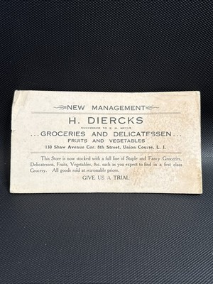 Trade Card H. Diercks Grocery Delicatessen Long Island NY