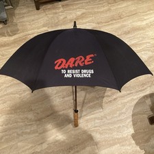 Vintage 90  s D.A.R.E. 39" Black Umbrella with Wooden Handle. Read Description