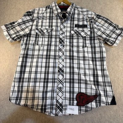 Harley-Davidson Mens XL Black White Plaid Short Sleeve Button Up Shirt H-DMC