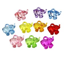 50 Mixed Color Transparent Acrylic Cute Elephant Charm Pendants Kid Craft Hobby